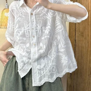 Vintageinspirerad broderad blus för kvinnor