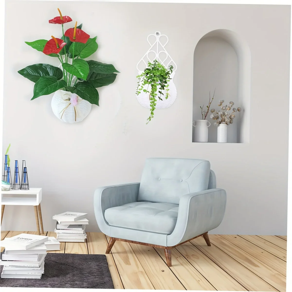 Set med två väggmonterade hängande krukor – Moderna dekorativa plastkrukor - Bild 7