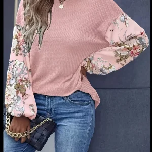 Damblus med lång ärm och blommigt tryck