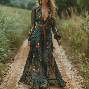 Boho sommarklänning med blommigt tryck för kvinnor