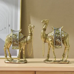 Lyxig gyllene kamelstaty - Elegant hartsfigur i arabisk stil för heminredning
