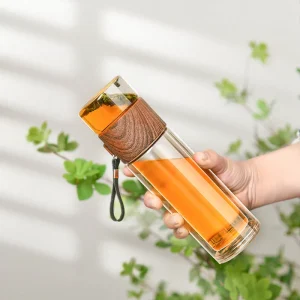Isolerad teflaska i glas – Dubbelväggig termosmugg med inbyggd sil