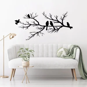Metallväggdekoration – Elegant fågeldesign på gren