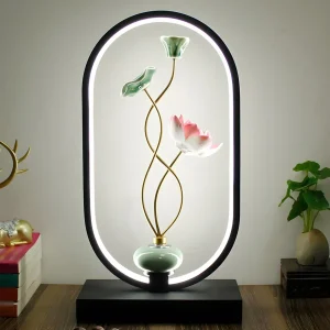 Chic Lotus-inspirerad svart metall geometrisk bordslampa