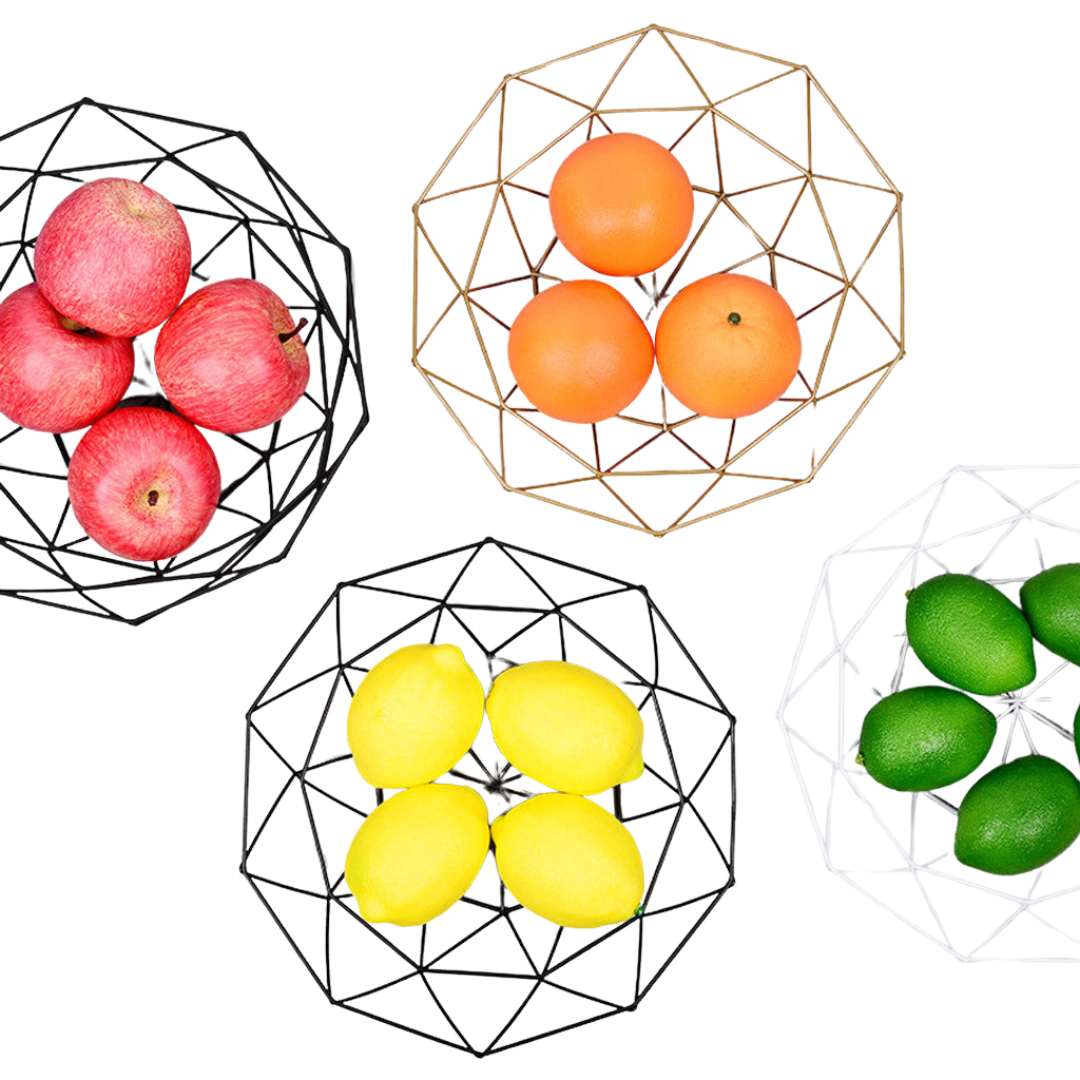 Modern geometrisk fruktskål i metall – genombruten järndesign med livfull finish - Bild 3