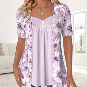 Damblus med blommönster och casualmönster