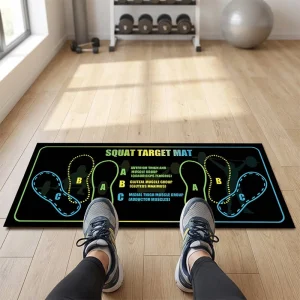 Fitness Fotplaceringsguide Knäböjsmatta – Halkfri diatométräningsdyna för stabila benträning